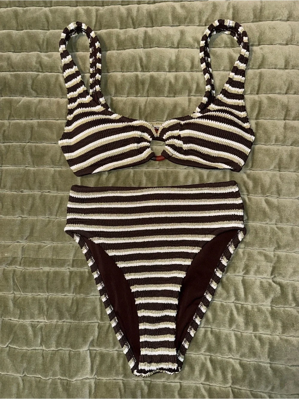 J. Crew Cream & Brown Striped Bikini Bottoms - Picture 1 of 7
